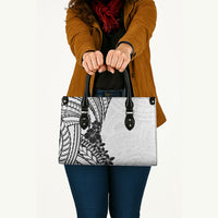 Black White Polynesia Tropical Flowers Leather Bag