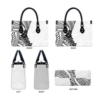 Black White Polynesia Tropical Flowers Leather Bag