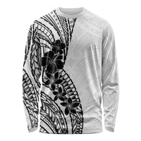 Black White Polynesia Tropical Flowers Long Sleeve Shirt