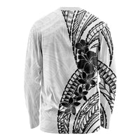 Black White Polynesia Tropical Flowers Long Sleeve Shirt