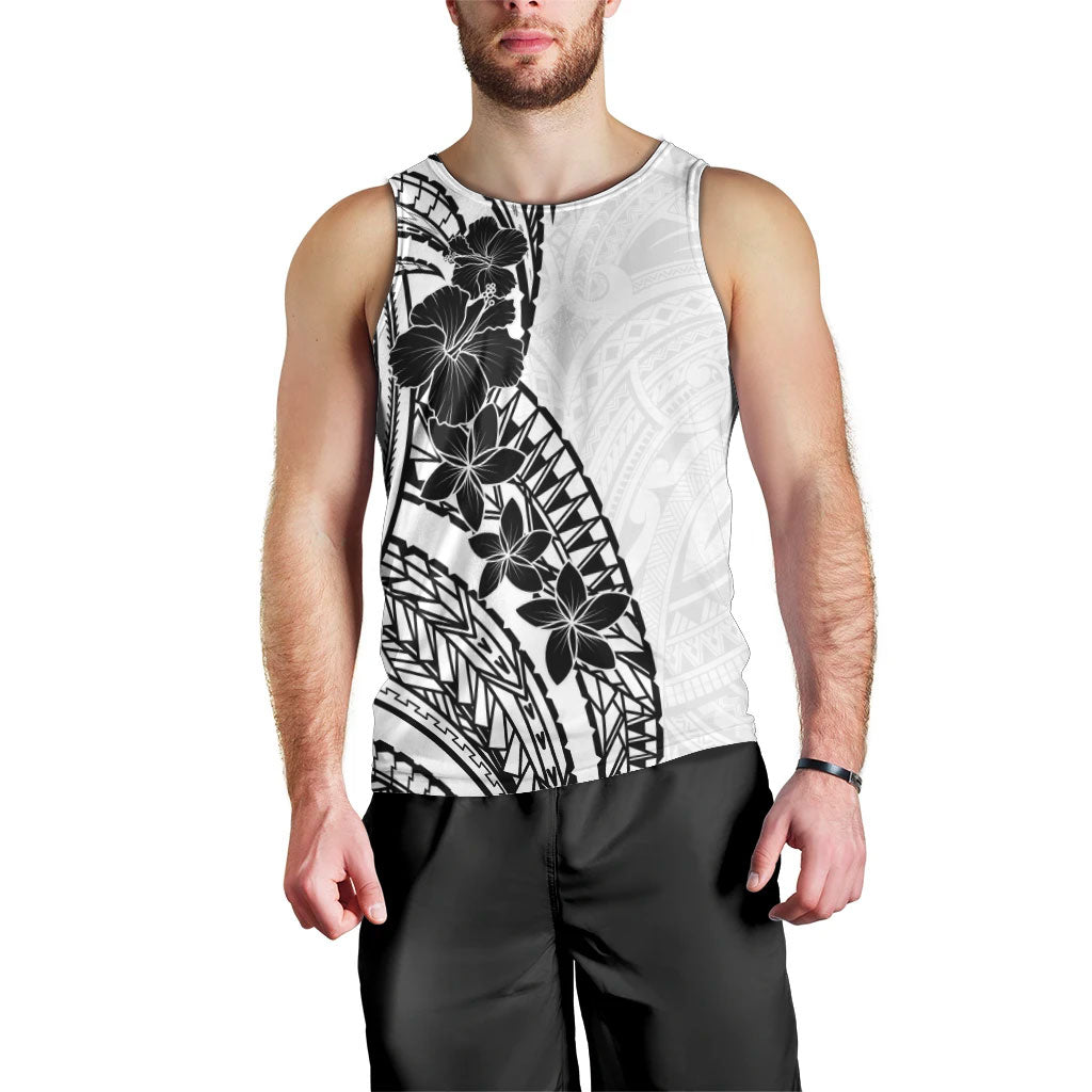 Black White Polynesia Tropical Flowers Men Tank Top
