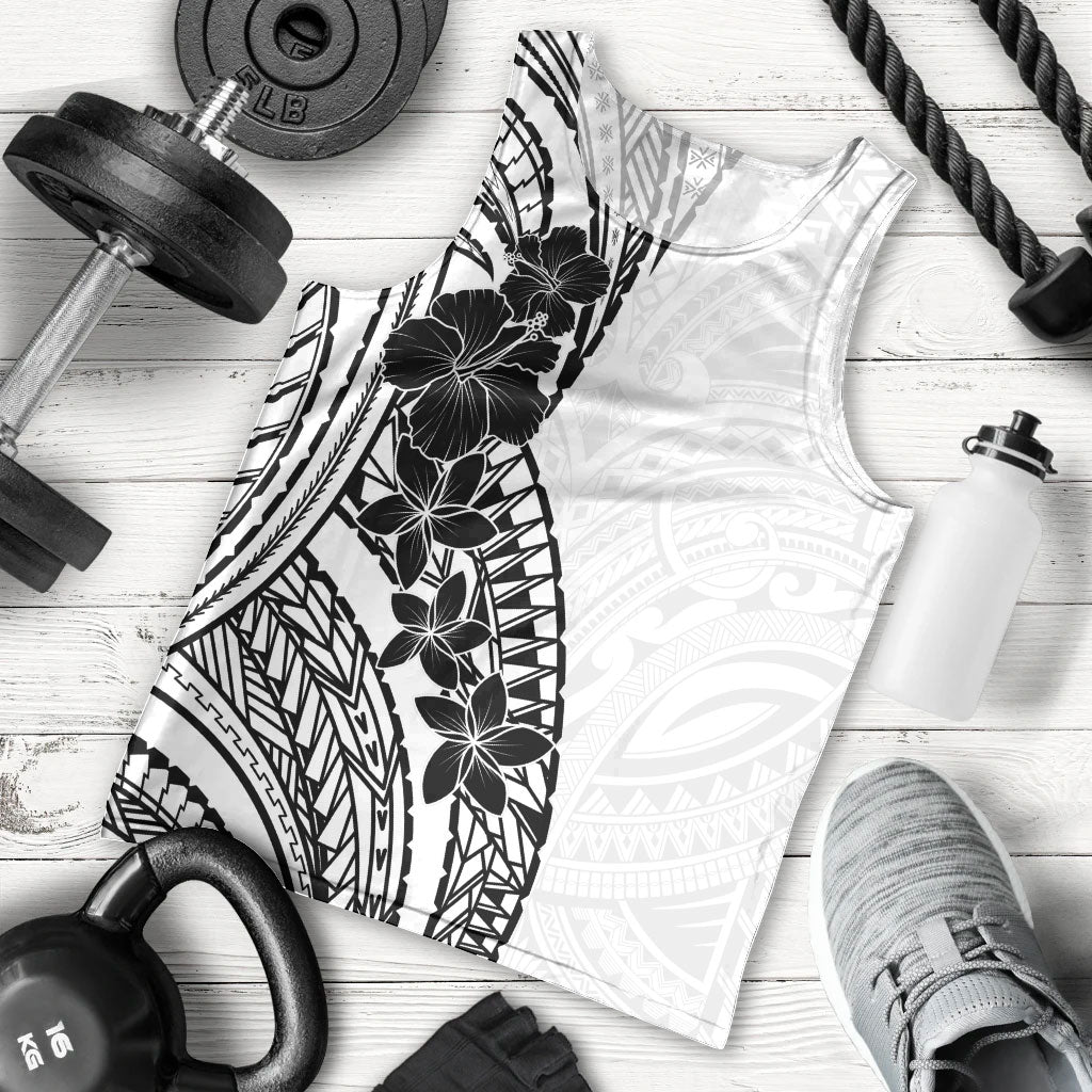 Black White Polynesia Tropical Flowers Men Tank Top