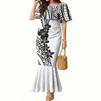 Black White Polynesia Tropical Flowers Mermaid Dress