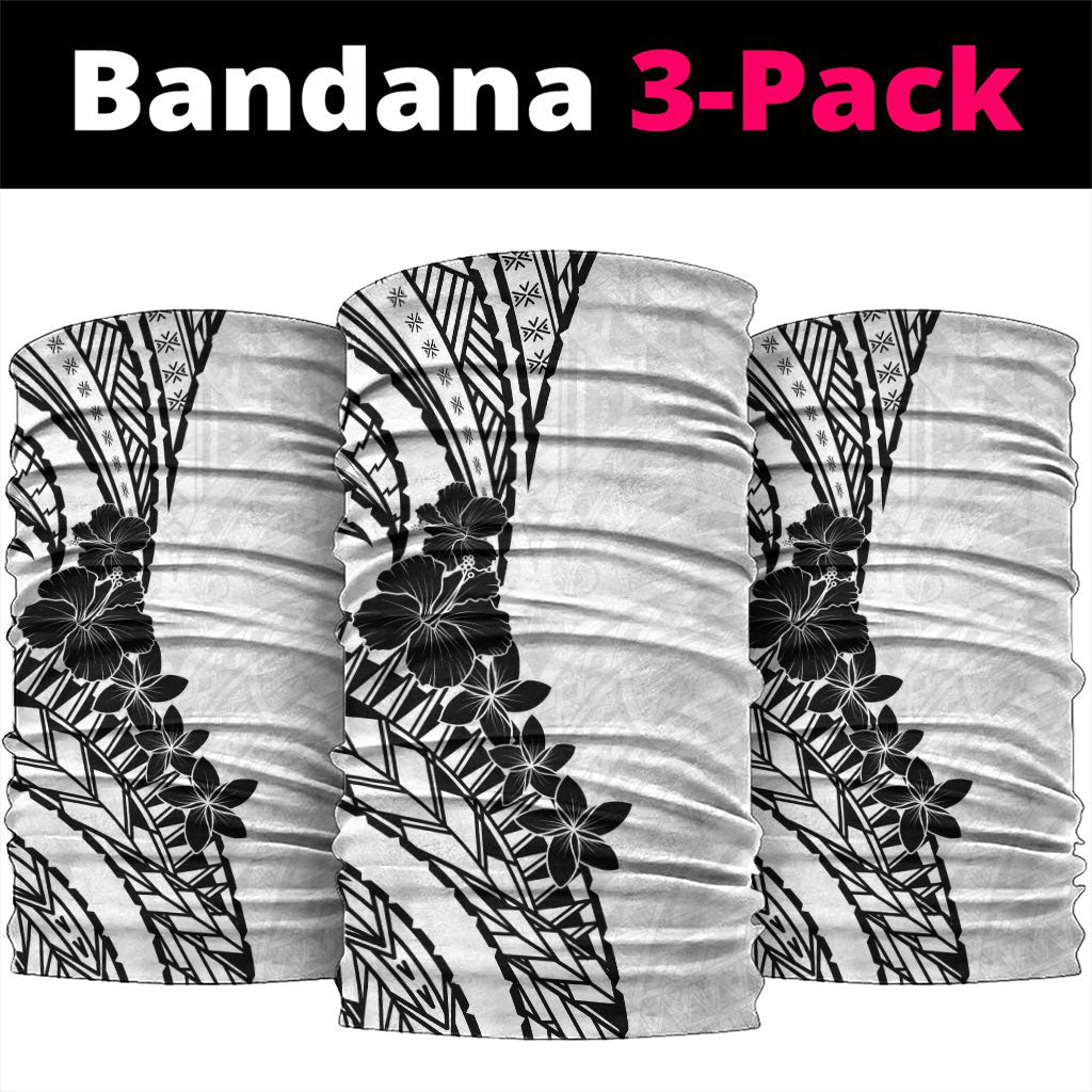 Black White Polynesia Tropical Flowers Neck Gaiter LT14 package One Size: 25*50cm White - Polynesian Pride