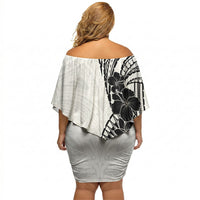 Black White Polynesia Tropical Flowers Off Shoulder Short Dress
