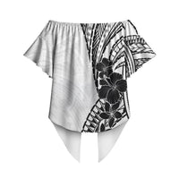 Black White Polynesia Tropical Flowers Off Shoulder Wrap Waist Top LT14 - Polynesian Pride