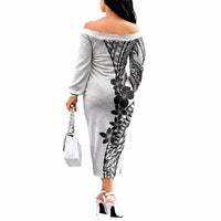 Black White Polynesia Tropical Flowers Off The Shoulder Long Sleeve Dress LT14 - Polynesian Pride