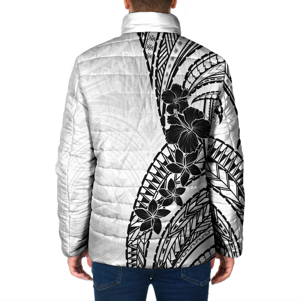 Black White Polynesia Tropical Flowers Padded Jacket