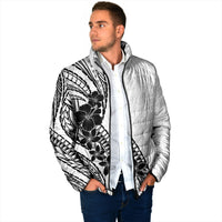 Black White Polynesia Tropical Flowers Padded Jacket