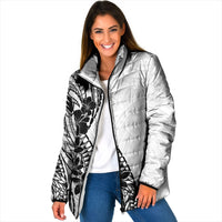Black White Polynesia Tropical Flowers Padded Jacket