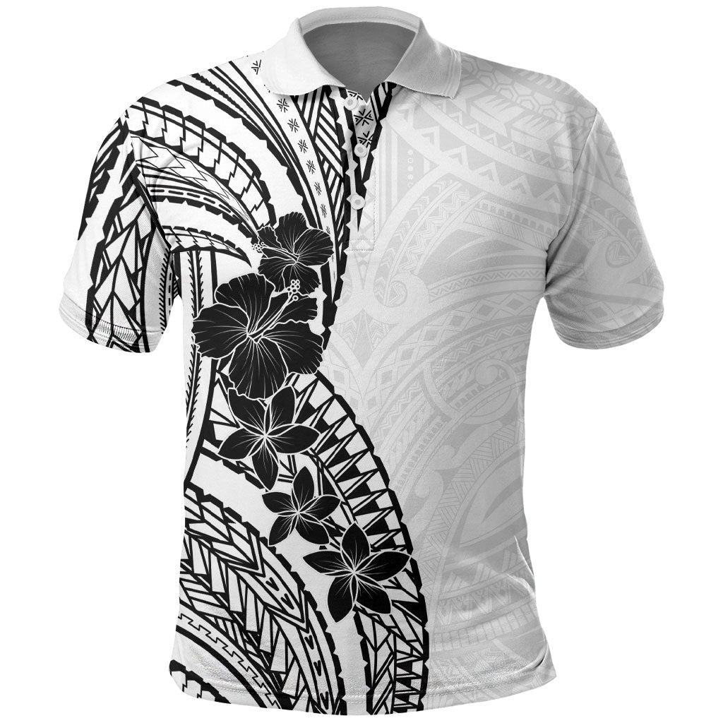 Black White Polynesia Tropical Flowers Polo Shirt LT14 White - Polynesian Pride