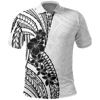 Black White Polynesia Tropical Flowers Polo Shirt LT14 White - Polynesian Pride