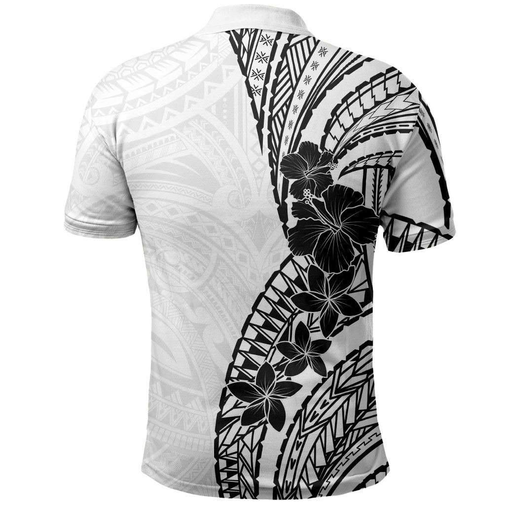 Black White Polynesia Tropical Flowers Polo Shirt LT14 - Polynesian Pride
