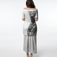 Black White Polynesia Tropical Flowers Puletasi LT14 - Polynesian Pride
