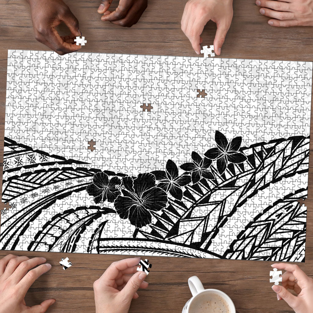 Black White Polynesia Tropical Flowers Puzzle LT14 - Polynesian Pride