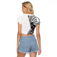 Black White Polynesia Tropical Flowers Raglan Cropped T Shirt LT14 - Polynesian Pride