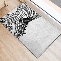 Black White Polynesia Tropical Flowers Rubber Doormat