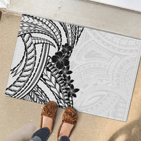 Black White Polynesia Tropical Flowers Rubber Doormat