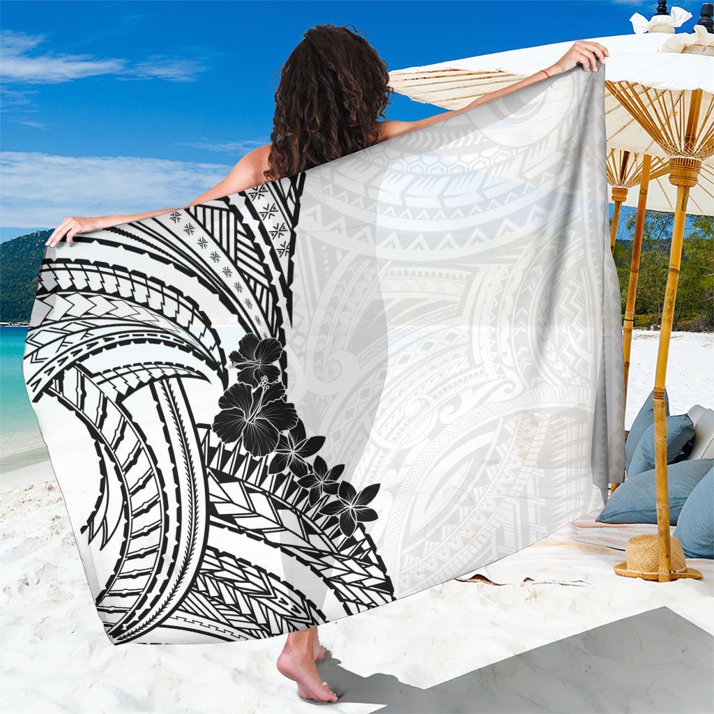 Black White Polynesia Tropical Flowers Sarong