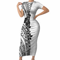 Black White Polynesia Tropical Flowers Short Sleeve Bodycon Dress LT14 Long Dress White - Polynesian Pride