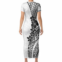 Black White Polynesia Tropical Flowers Short Sleeve Bodycon Dress LT14 - Polynesian Pride