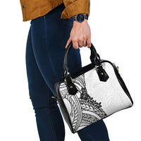 Black White Polynesia Tropical Flowers Shoulder Handbag