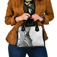 Black White Polynesia Tropical Flowers Shoulder Handbag