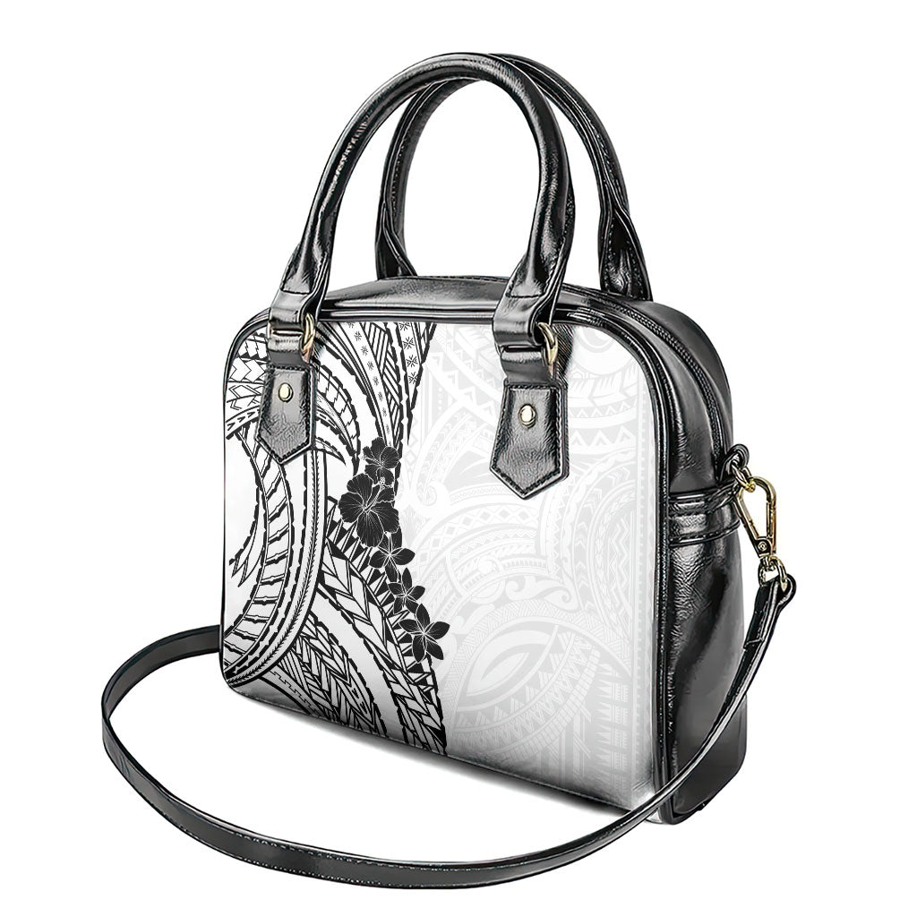 Black White Polynesia Tropical Flowers Shoulder Handbag