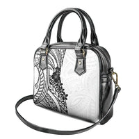 Black White Polynesia Tropical Flowers Shoulder Handbag