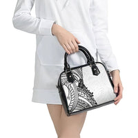 Black White Polynesia Tropical Flowers Shoulder Handbag
