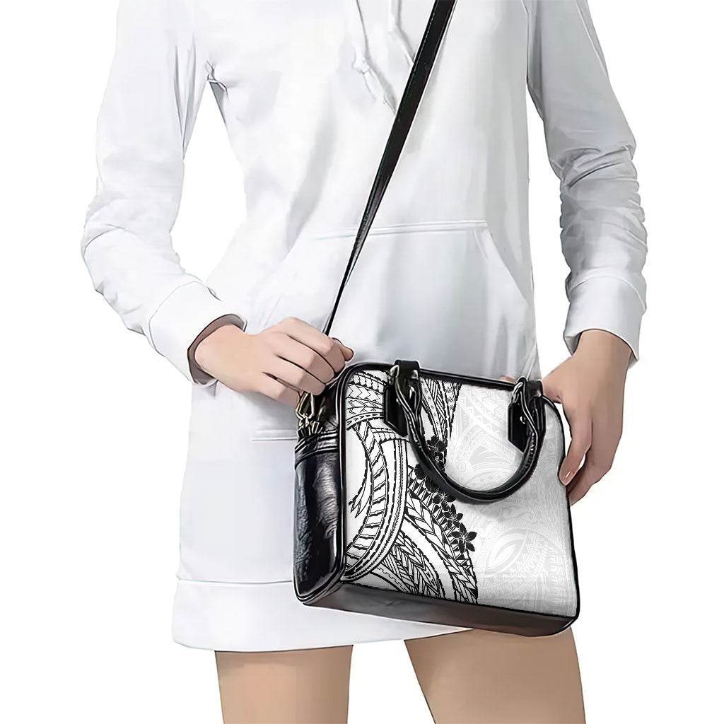 Black White Polynesia Tropical Flowers Shoulder Handbag