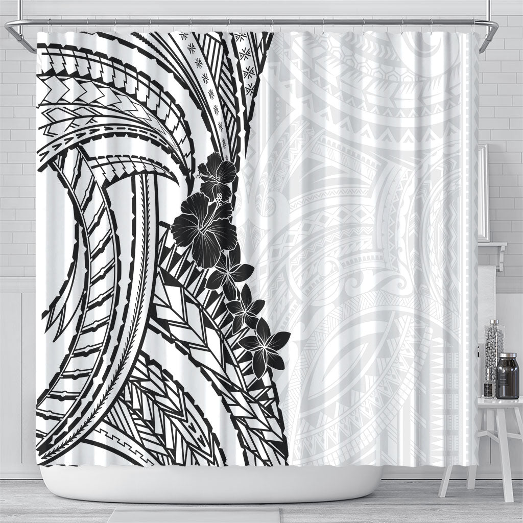 Black White Polynesia Tropical Flowers Shower Curtain LT14 - Polynesian Pride
