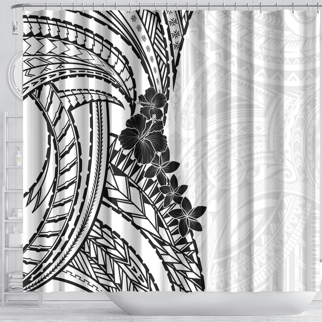 Black White Polynesia Tropical Flowers Shower Curtain LT14 - Polynesian Pride