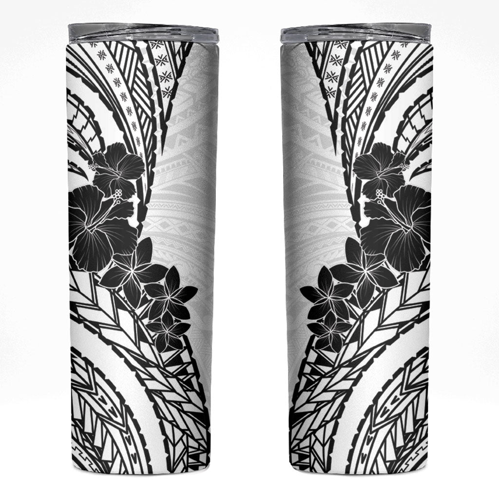 Black White Polynesia Tropical Flowers Skinny Tumbler LT14 White - Polynesian Pride