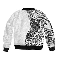 Black White Polynesia Tropical Flowers Sleeve Zip Bomber Jacket LT14 - Polynesian Pride