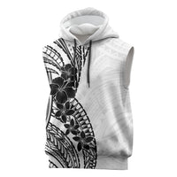 Black White Polynesia Tropical Flowers Sleeveless Hoodie LT14 White - Polynesian Pride