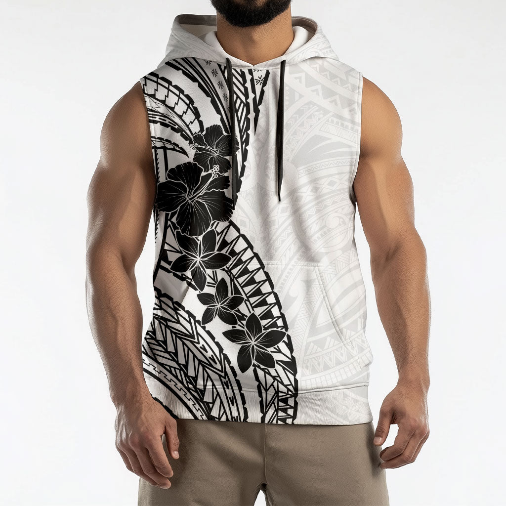 Black White Polynesia Tropical Flowers Sleeveless Hoodie LT14 - Polynesian Pride