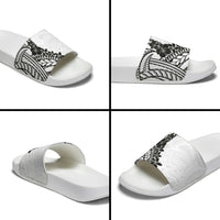 Black White Polynesia Tropical Flowers Slide Sandals LT14 - Polynesian Pride