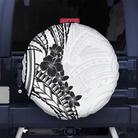 Black White Polynesia Tropical Flowers Spare Tire Cover