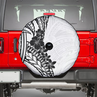 Black White Polynesia Tropical Flowers Spare Tire Cover
