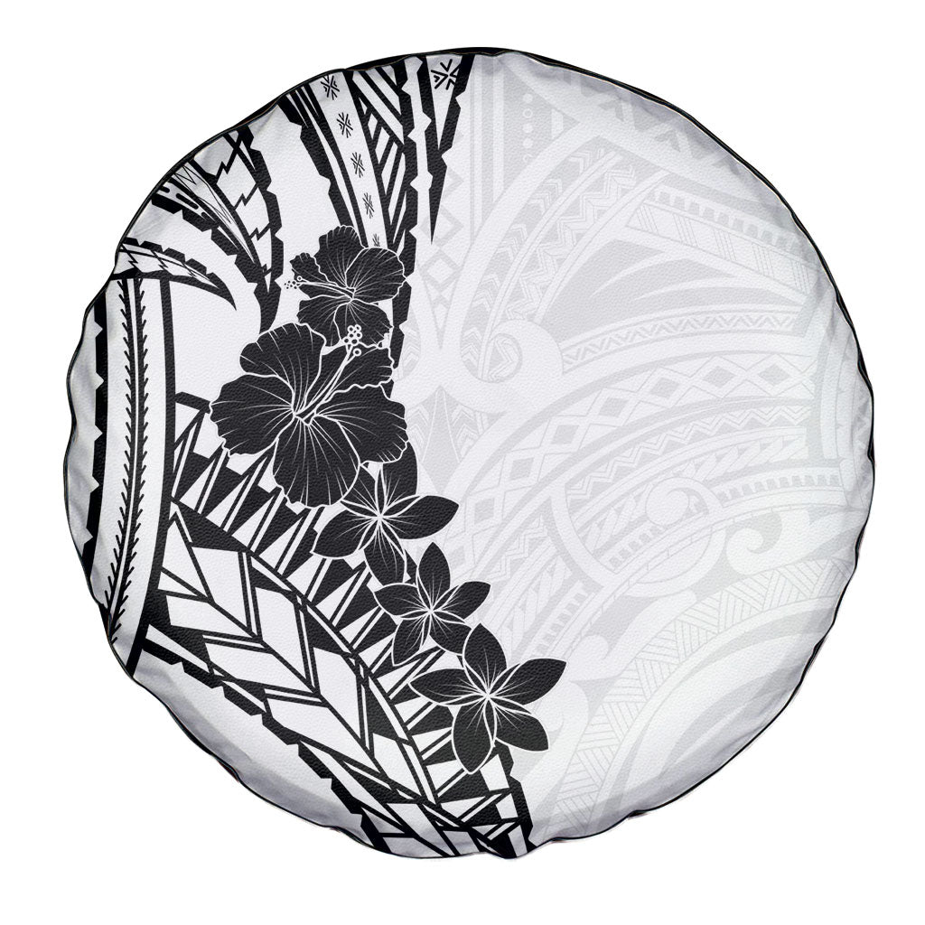 Black White Polynesia Tropical Flowers Spare Tire Cover
