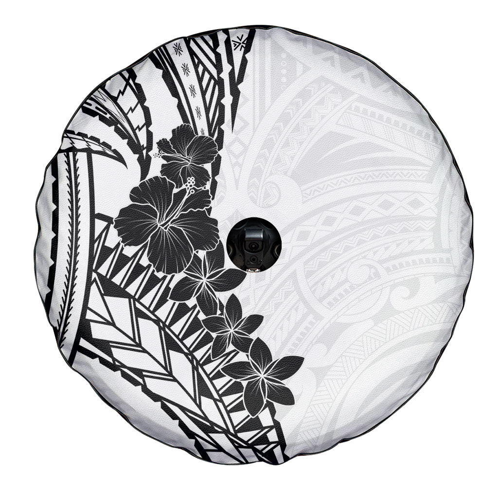 Black White Polynesia Tropical Flowers Spare Tire Cover