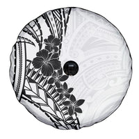 Black White Polynesia Tropical Flowers Spare Tire Cover