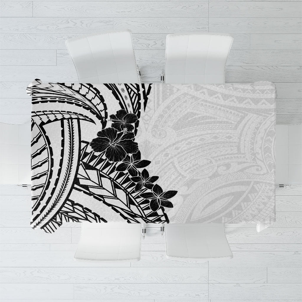 Black White Polynesia Tropical Flowers Tablecloth LT14 White - Polynesian Pride
