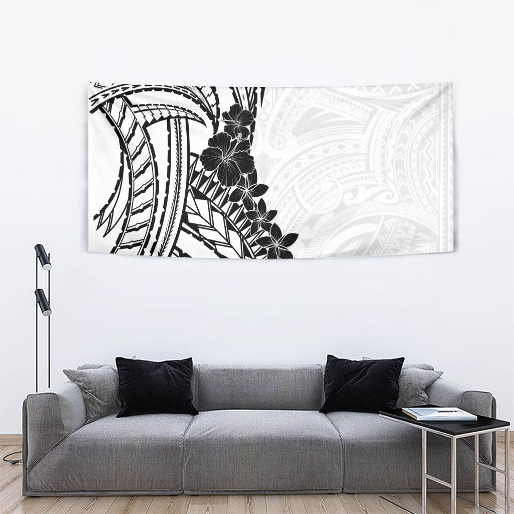 Black White Polynesia Tropical Flowers Tapestry LT14 - Polynesian Pride