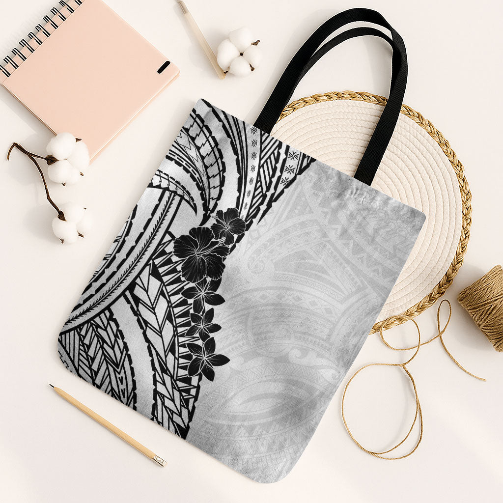 Black White Polynesia Tropical Flowers Tote Bag