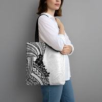 Black White Polynesia Tropical Flowers Tote Bag