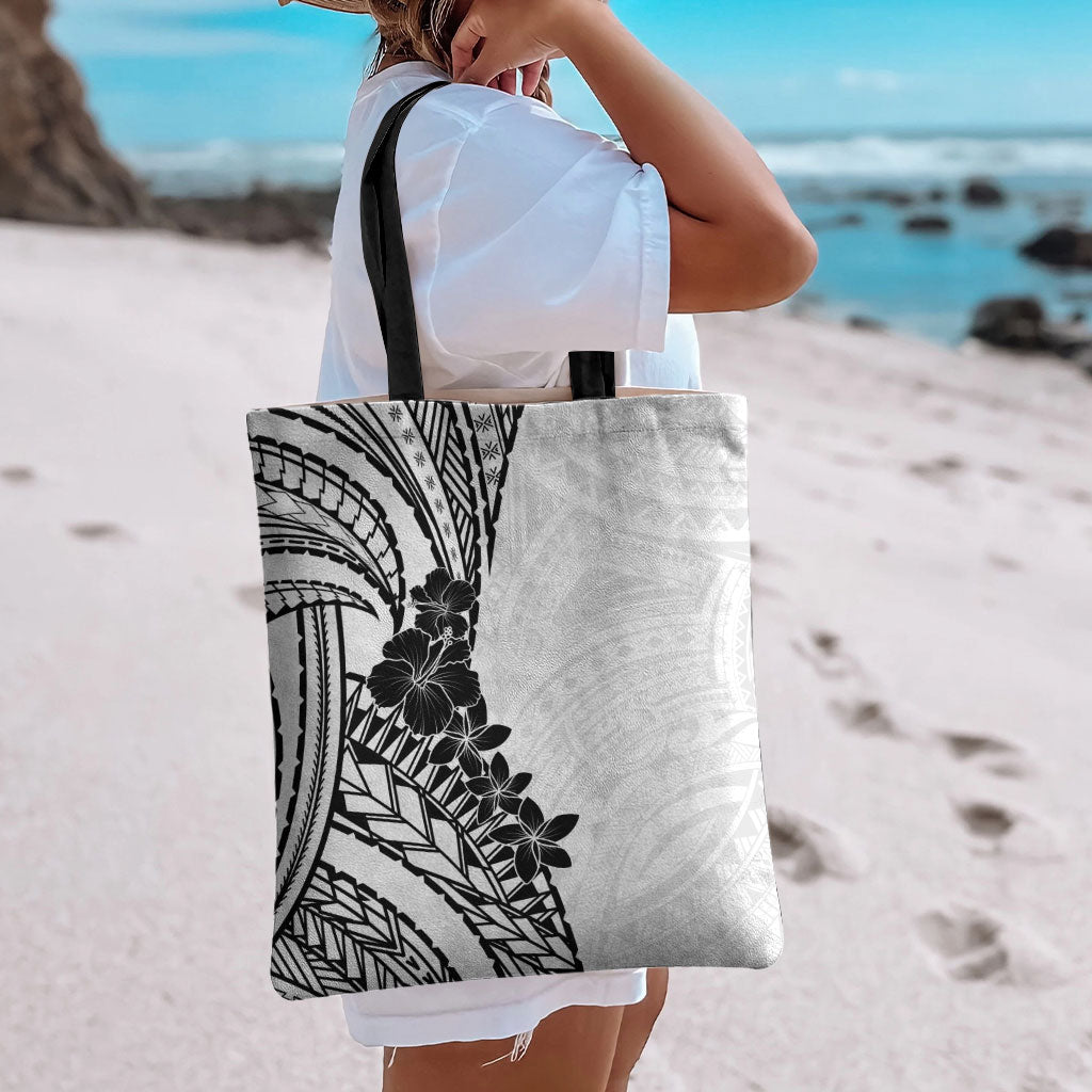 Black White Polynesia Tropical Flowers Tote Bag