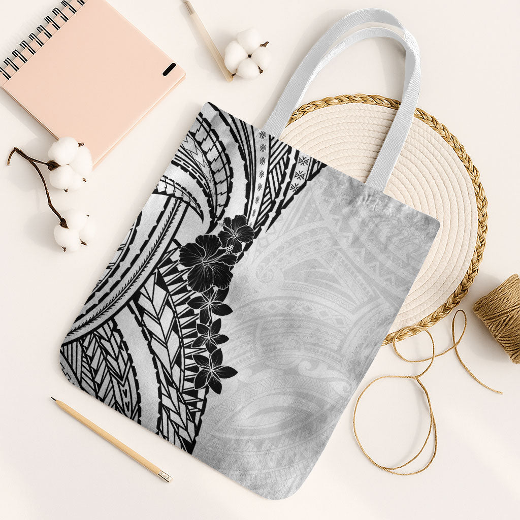 Black White Polynesia Tropical Flowers Tote Bag