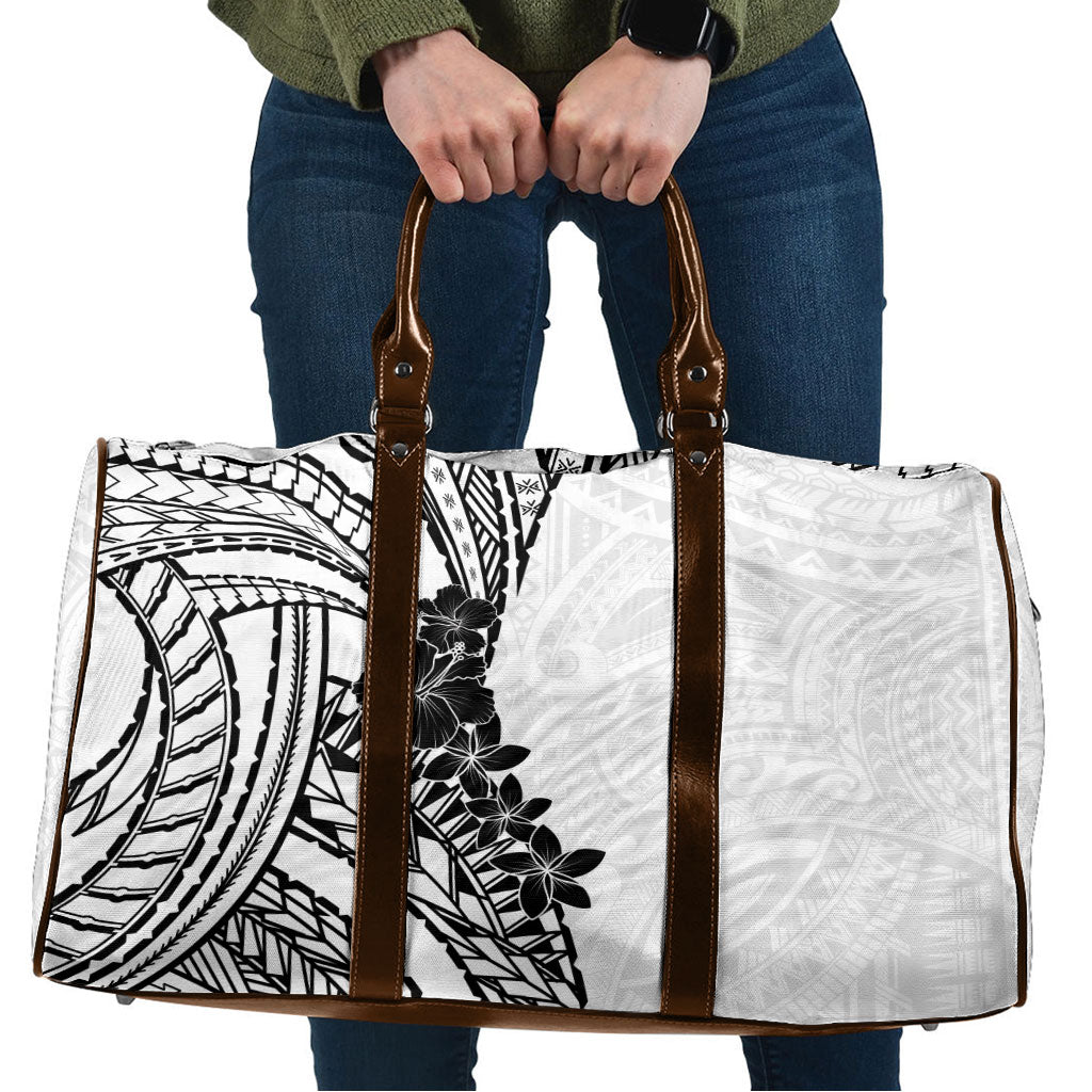 Black White Polynesia Tropical Flowers Travel Bag